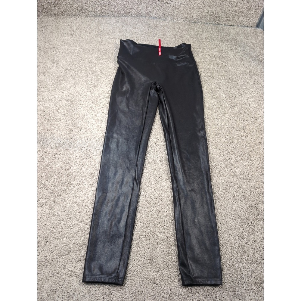 Spanx Faux Leather Leggings Black High Waist Tummy Control Women Size Large L
